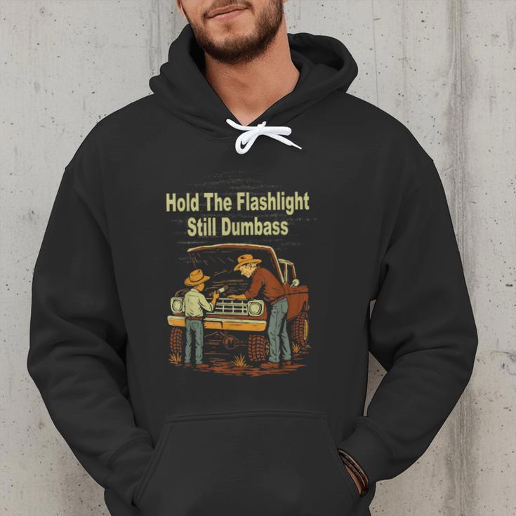 Retro Hold The Flashlight Still Dumbass Car Fixing Dad Son Men Hoodie