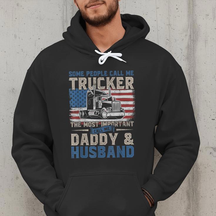 Semi Truck Driver Trucker Daddy Husband US American Flag Men Hoodie