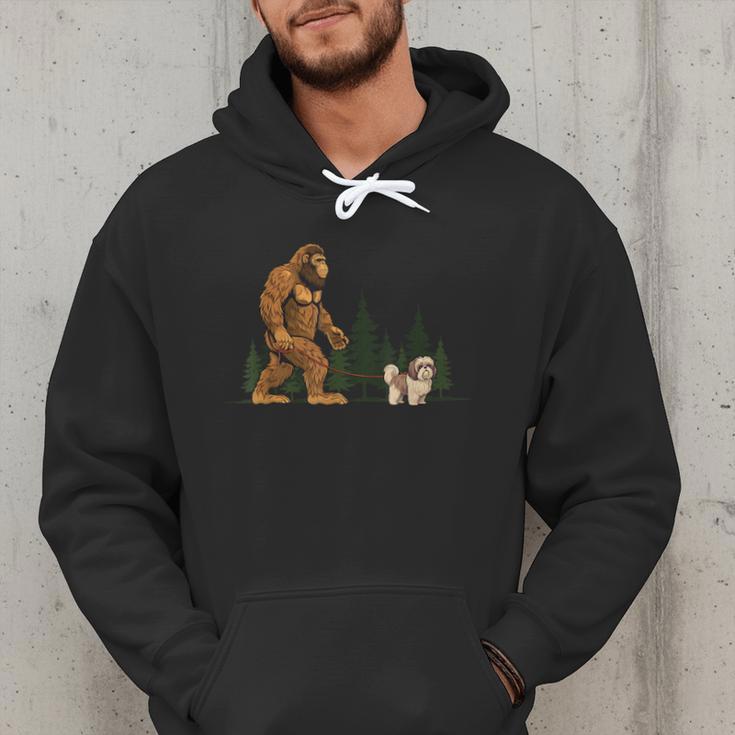 Shih Tzu Bigfoot Dog Walking Mom Dad Kids Men Hoodie