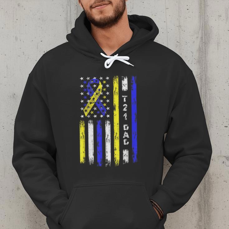 T21 Dad American Flag Down Syndrome Awareness Men Hoodie