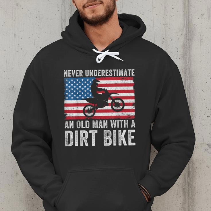 Never Underestimate An Old Man With A Dirt Bike Grandpa Dad Men Hoodie
