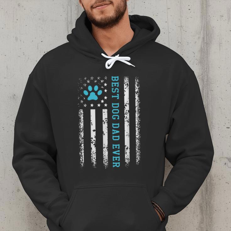 USA Flag Best Dog Dad Ever American Puppy Lover Paw Men Hoodie