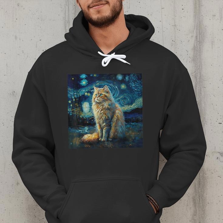 Van Gogh Starry Night Cat For Cat Lover Cat Mom And Cat Dad Men Hoodie