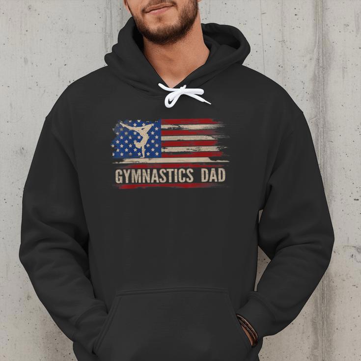 Vintage Gymnastics Dad American USA Flag Sports Men Hoodie