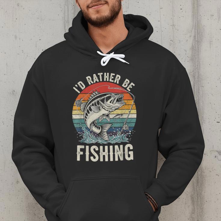 Vintage I'd Rather Be Fishing Graphic Bass Dad Boy Men Men Hoodie