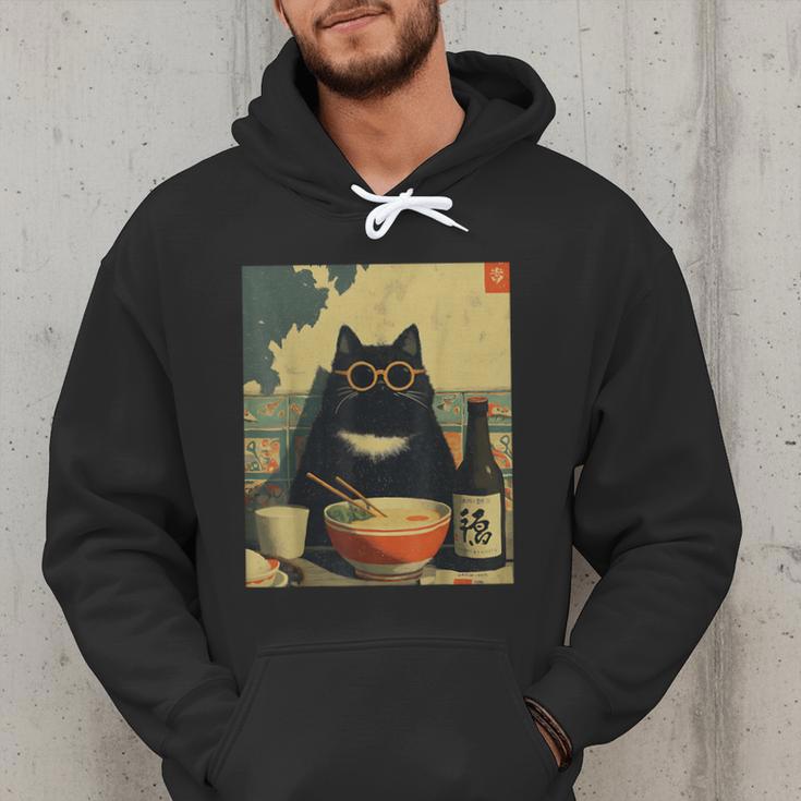 Vintage Japanese Cat Ramen Cat Dad Retro Graphic Women Men Hoodie
