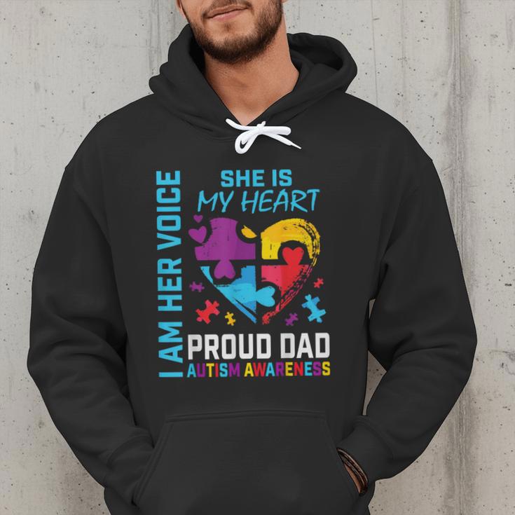 I Am Her Voice She Is My Heart Autism Awareness Daughter Dad Men Hoodie