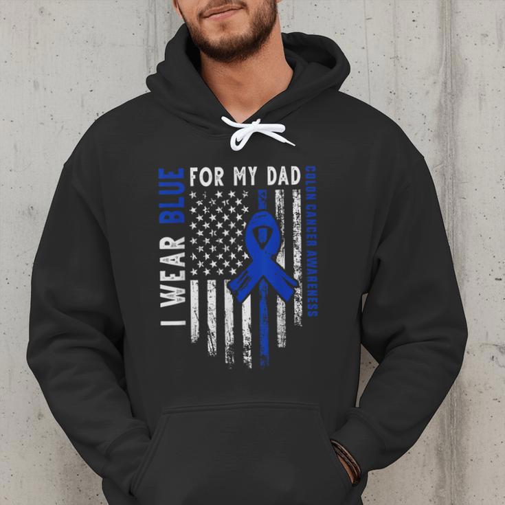 I Wear Blue For My Dad Colon Cancer Awareness Blue USA Flag Men Hoodie I Wear Blue For My Dad Colon Cancer Awareness Blue USA Flag Men Hoodie