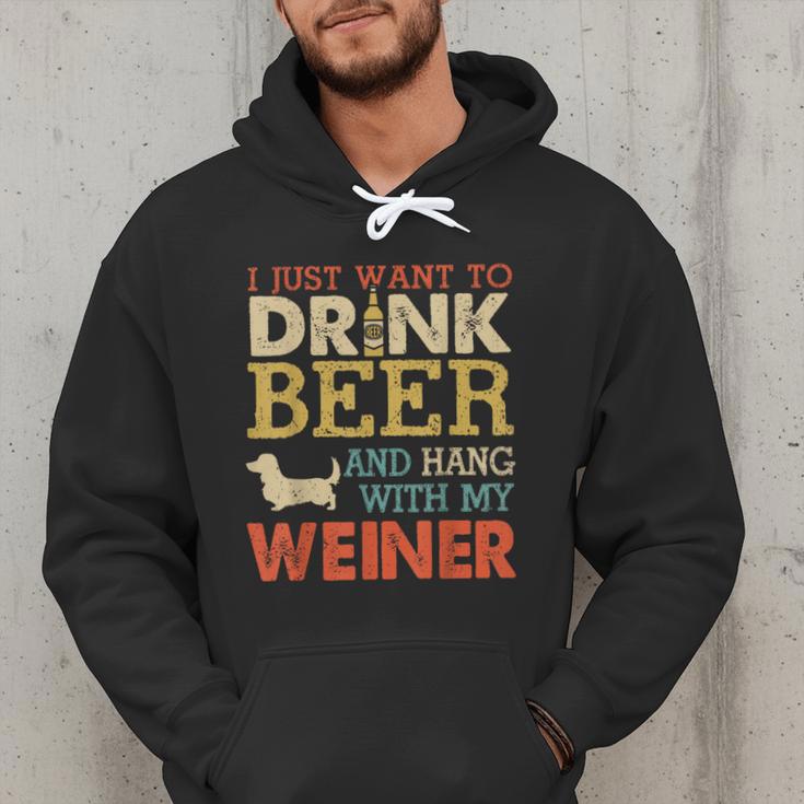Weiner Dachshund Dad Drink Beer Hang With Dog Vintage Men Hoodie