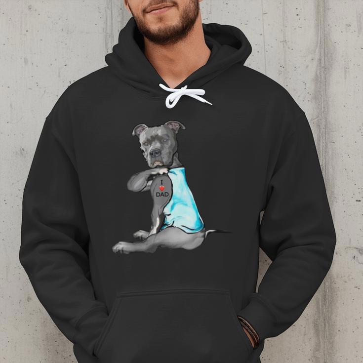 Women Dog Pitbull I Love Dad Tattoo Men Hoodie