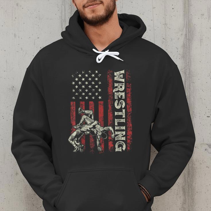 Wrestling US Flag Dad Wrestler Patriotic 4th Of July Men Hoodie Wrestling US Flag Dad Wrestler Patriotic 4th Of July Men Hoodie
