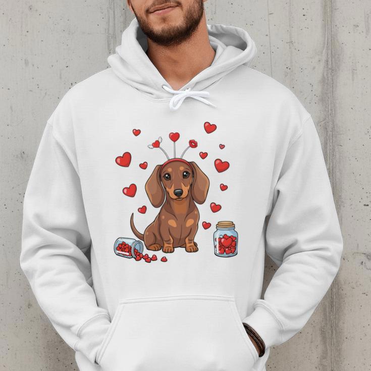 Cute Dachshund Valentine's Day Heart Love Dog Mom Dog Dad Men Hoodie