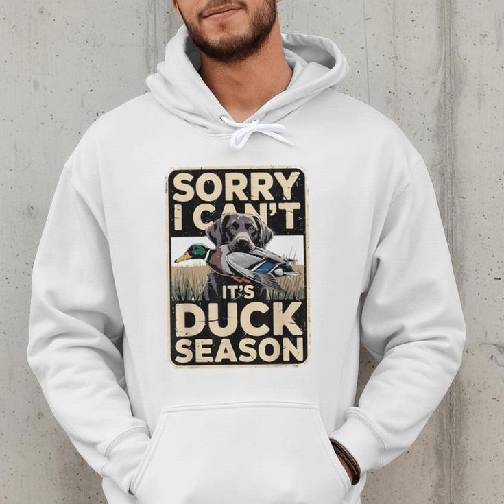 Duck Hunting Dog Sorry I Cant Its Duck Season Dad Joke Men Hoodie