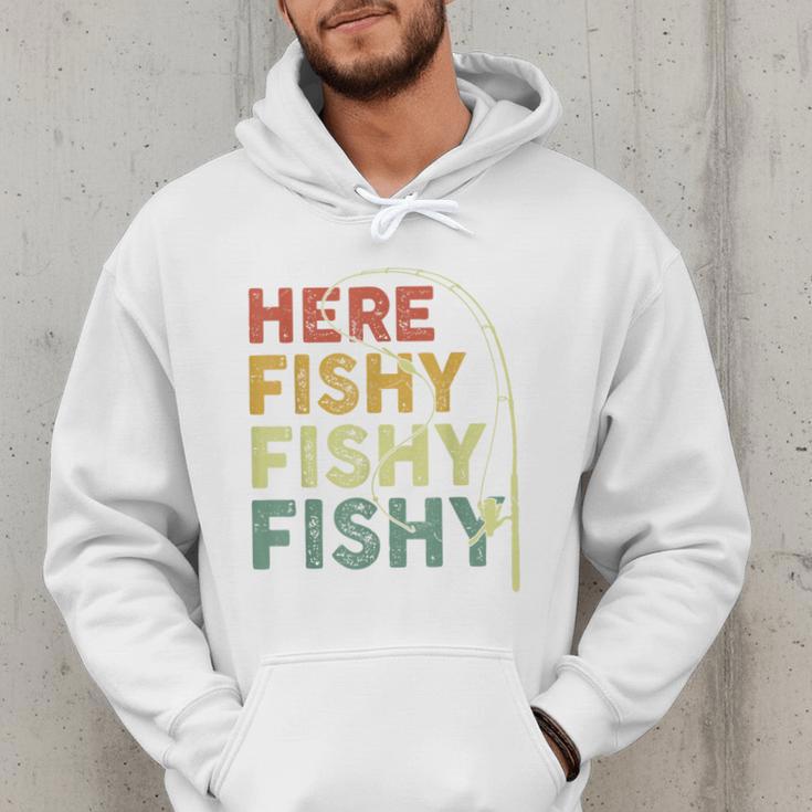Fishing Here-Fishy Bass Fish Dad Men Hoodie