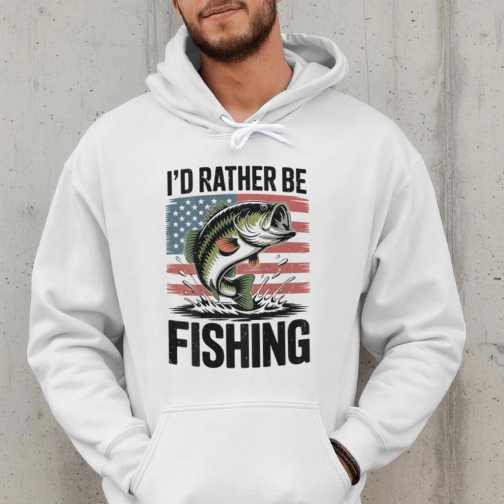 I'd Rather Be Fishing Bass Fish Dad Joke American Flag Men Hoodie