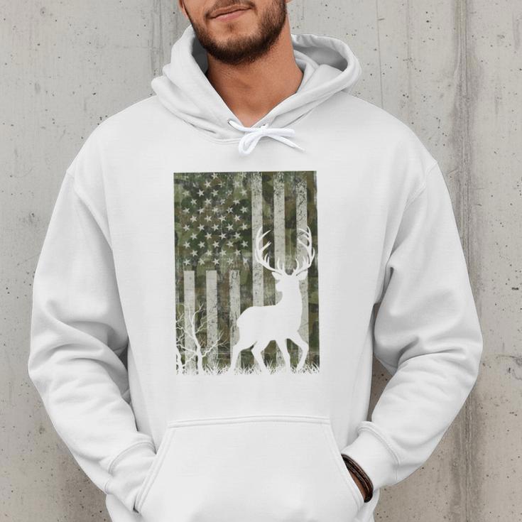 US Flag Deer Elk Buck Camoflage Hunting Hunter Dad Grandpa Men Hoodie