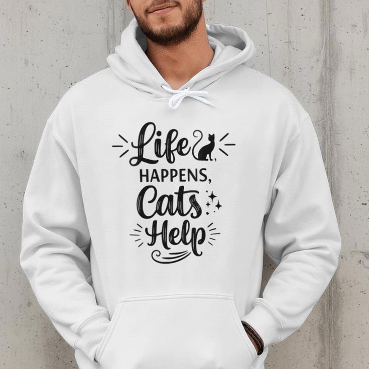 Women's Life Happens Cats Help Cat Lover Cat Moms Cat Dads Men Hoodie