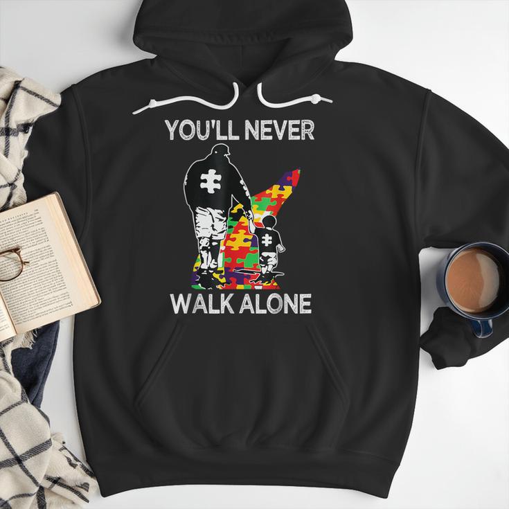 Autism Dad Support Alone Puzzle You'Ll Never Walk Men Hoodie