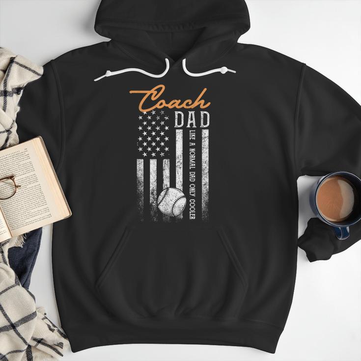 Baseball Coach Dad Like A Normal Dad Only Cooler USA Flag Men Hoodie