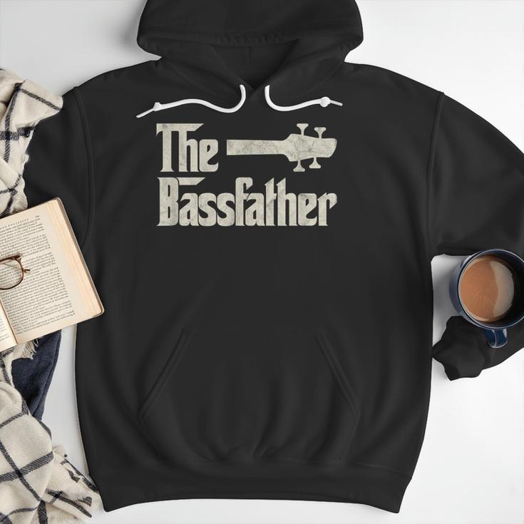 The Bassfather Distressed Bass Player Dad Fathers Day Men Hoodie