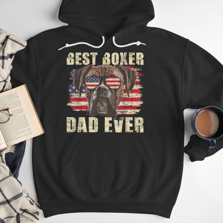 Best Boxer Dad Ever USA Flag American Dog Animal Lover Men Hoodie