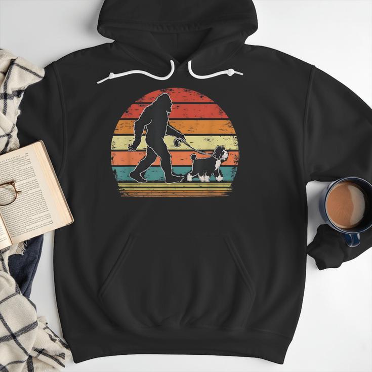 Bigfoot Walking a Dog Bernedoodle Dog Dad Men Hoodie