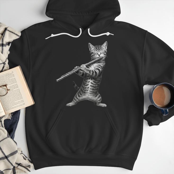 Cat Playing Flute For Cat Lover Cat Mom Cat Dad Men Hoodie