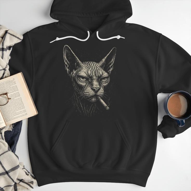 Cigarette Smoking Sphynx Cat Meme Stupid For Dad Men Hoodie