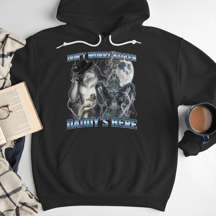 Cool Alpha Wolf Meme Don't Worry Kitten Daddy's Here Men Hoodie