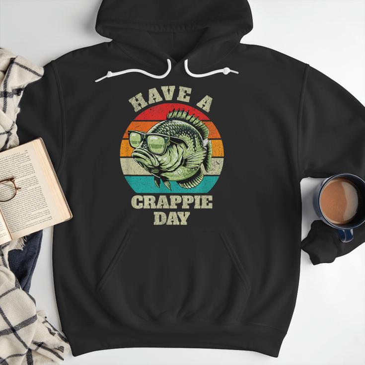 Have A Crappie Day Retro Fishing Sarcastic Dad Men Hoodie