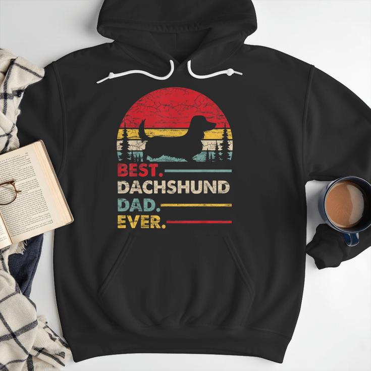 Dachshund Long Haired Best Dad Ever Dog Vintage Retro Men Hoodie