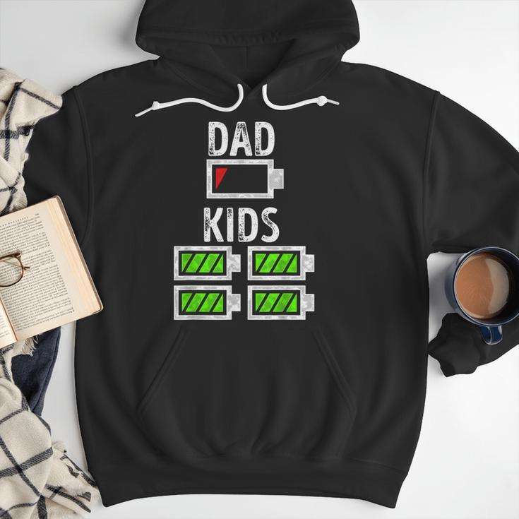 Dad Of Four Low Battery Father Of 4 Kids Dad Men Hoodie
