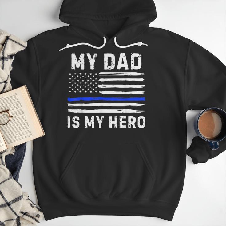 My Dad Is My Hero Police Officer Blue Line American Flag Men Hoodie