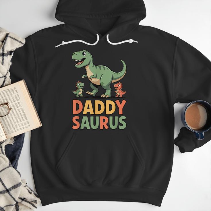 Daddy Saurus Dinosaur Dad Of Two Kids Dino Family Men Hoodie