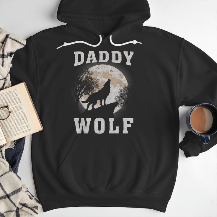 Daddy Wolf Wolves Dad Moon Fathers Day Men Hoodie