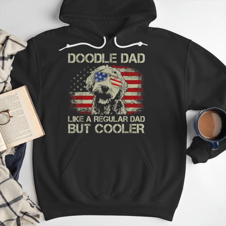 Doodle Dad Goldendoodle Regular Dad But Cooler American Flag Men Hoodie