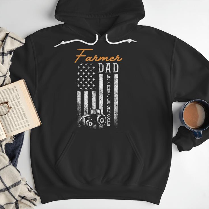 Farmer Dad Like A Normal Dad Only Cooler USA Flag Farming Men Hoodie