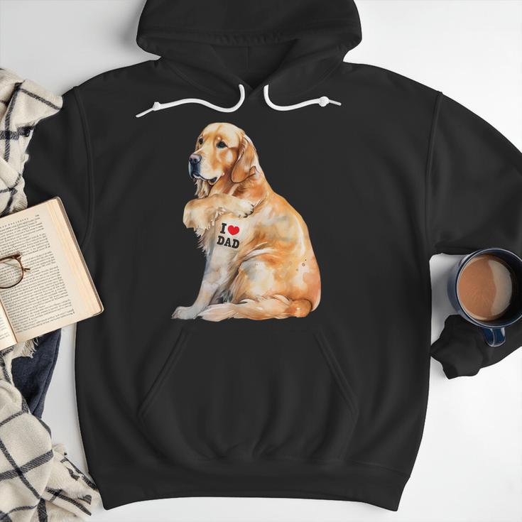 I Love Dad Patriotic Golden Retriever Canine Dog Lover Men Hoodie