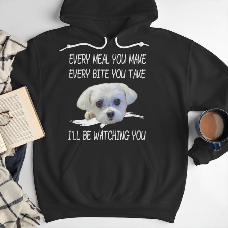 Maltese Dog Watching Owner Quote Puppy Mom Dad Men Women Girls Kids Men Hoodie