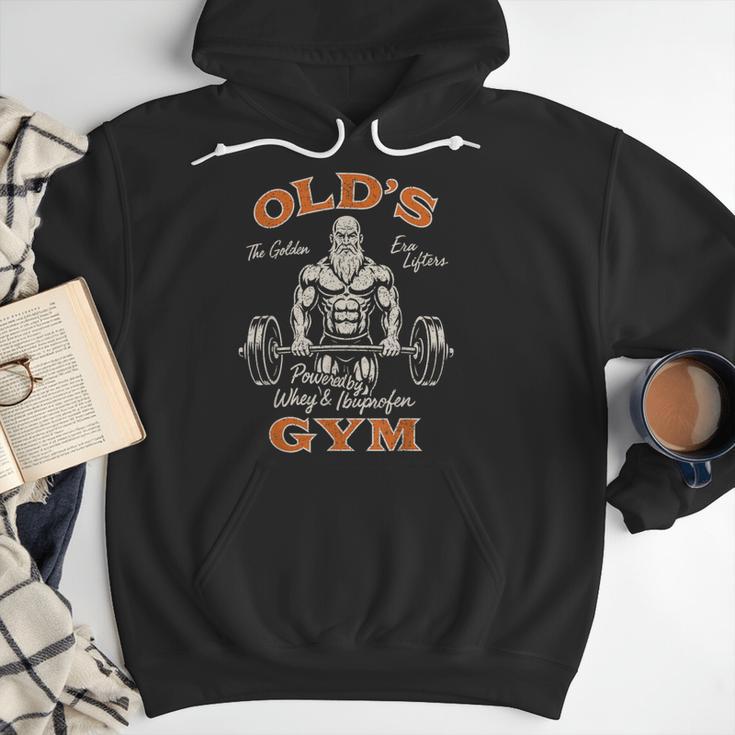 Old's Gym Logo Workout Dad Grandpa Weightlifting Old Men Gym Men Hoodie