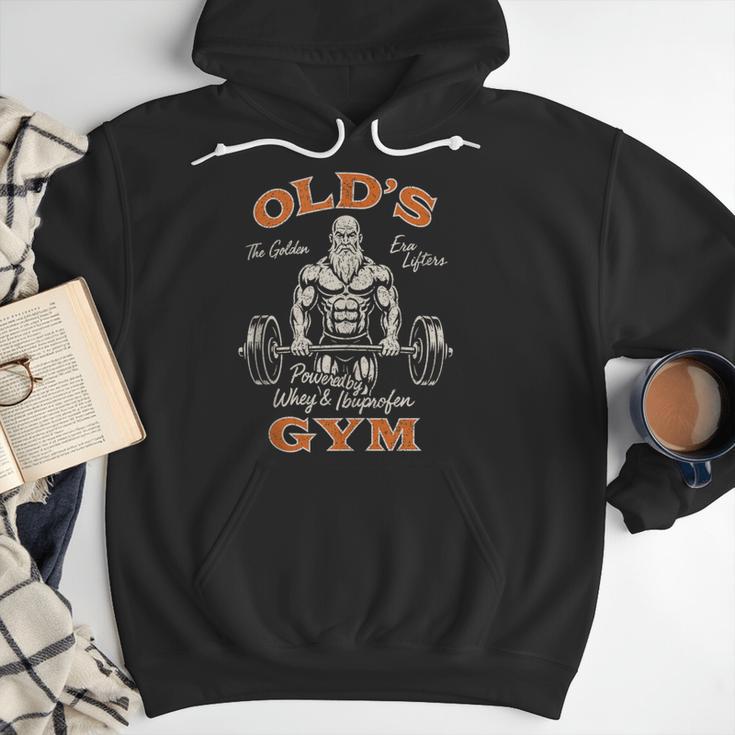 Old's Gym Logo Workout Dad Grandpa Weightlifting Old Men Gym Men Hoodie