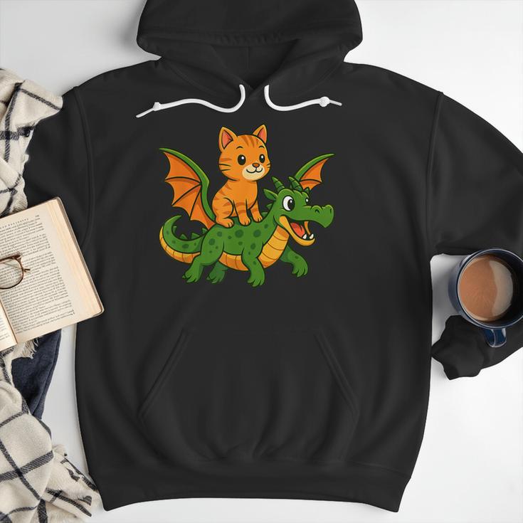 Orange Cat Dragon Riding Animal Lover Mom Dad Kids Men Hoodie