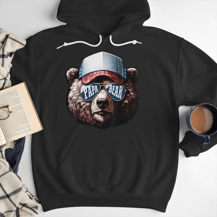 Papa Bear Face Cool Dad Style Retro Fathers Day Daddy Bear Men Hoodie