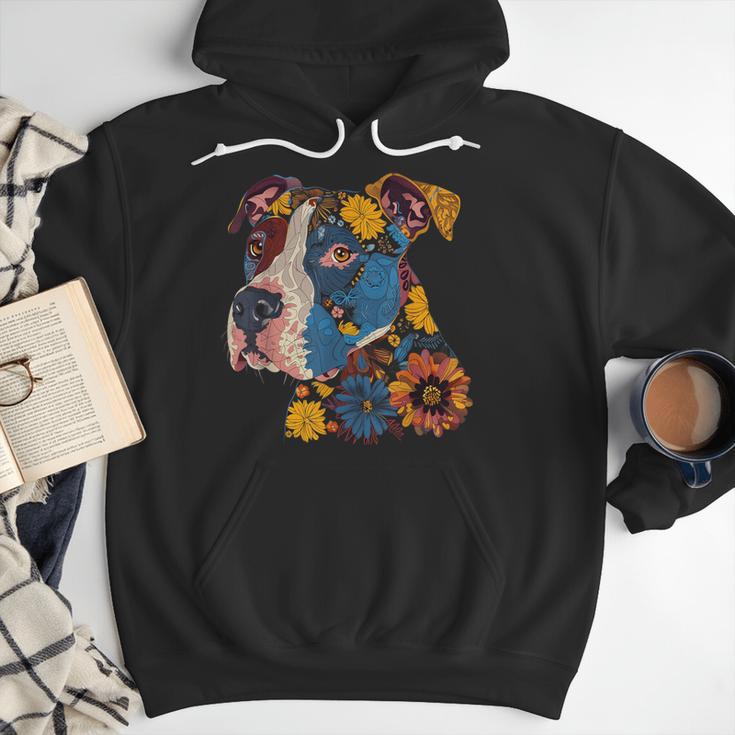Pitbull Floral Dog Lover Vintage Flower Art Pitbull Mom Dad Men Hoodie