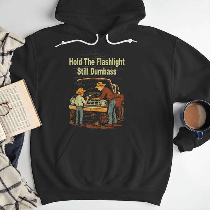 Retro Hold The Flashlight Still Dumbass Car Fixing Dad Son Men Hoodie