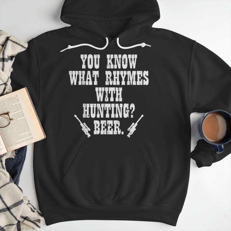 What Rhymes With Hunting Deer Hunter Dad Grandpa Men Men Hoodie