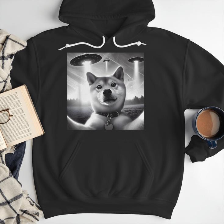 Shiba Inu Dog Dad Mom Graphic Selfie UFOs Weird Aliens Men Hoodie