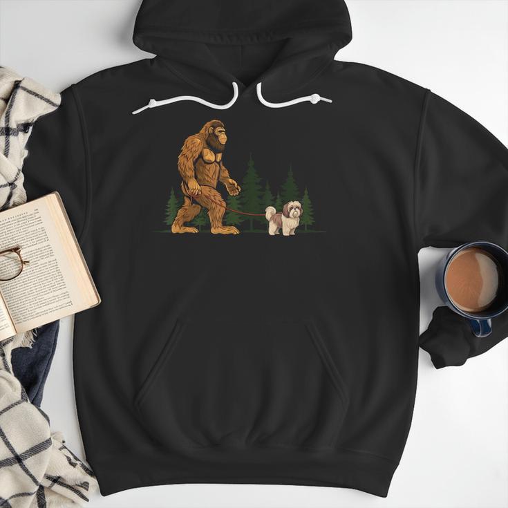 Shih Tzu Bigfoot Dog Walking Mom Dad Kids Men Hoodie