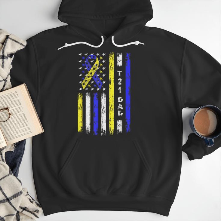 T21 Dad American Flag Down Syndrome Awareness Men Hoodie