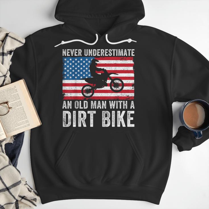 Never Underestimate An Old Man With A Dirt Bike Grandpa Dad Men Hoodie